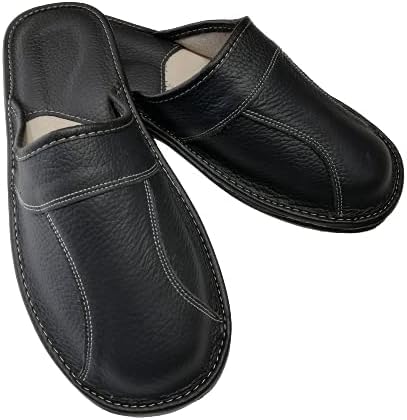 Herren Leder Pantoffeln Schwarz Naturleder Lederpantoffeln Männer Pantoletten Mann Elegante Hausschuhe (47, numeric_47) von Baffiks