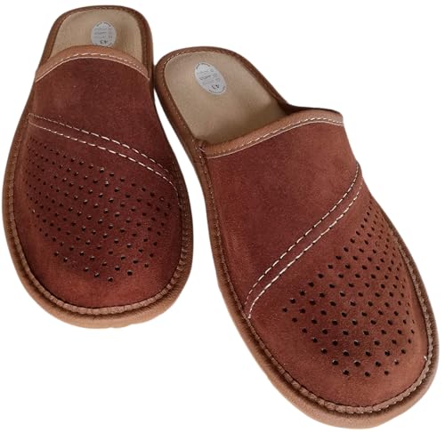 Baffiks Herren Leder Hausschuhe Wildleder Pantoffeln Männer Man's Slippers (Braun, EU Schuhgrößensystem, Erwachsene, Herren, Numerisch, M, 42) von Baffiks