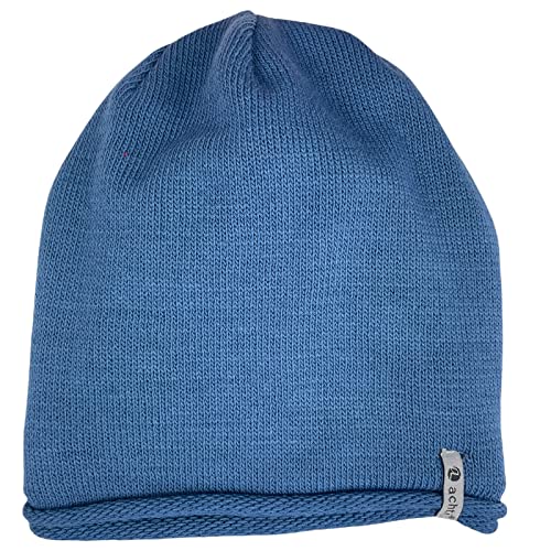 bags & more ACHTI I Damen Mütze I Longbeanie I Rund-strick ohne Bommel I leicht gefüttert I lange Passform I Beanie Damenmütze I moderne Farben (blau jeansblau uni), Einheitsgröße von bags & more