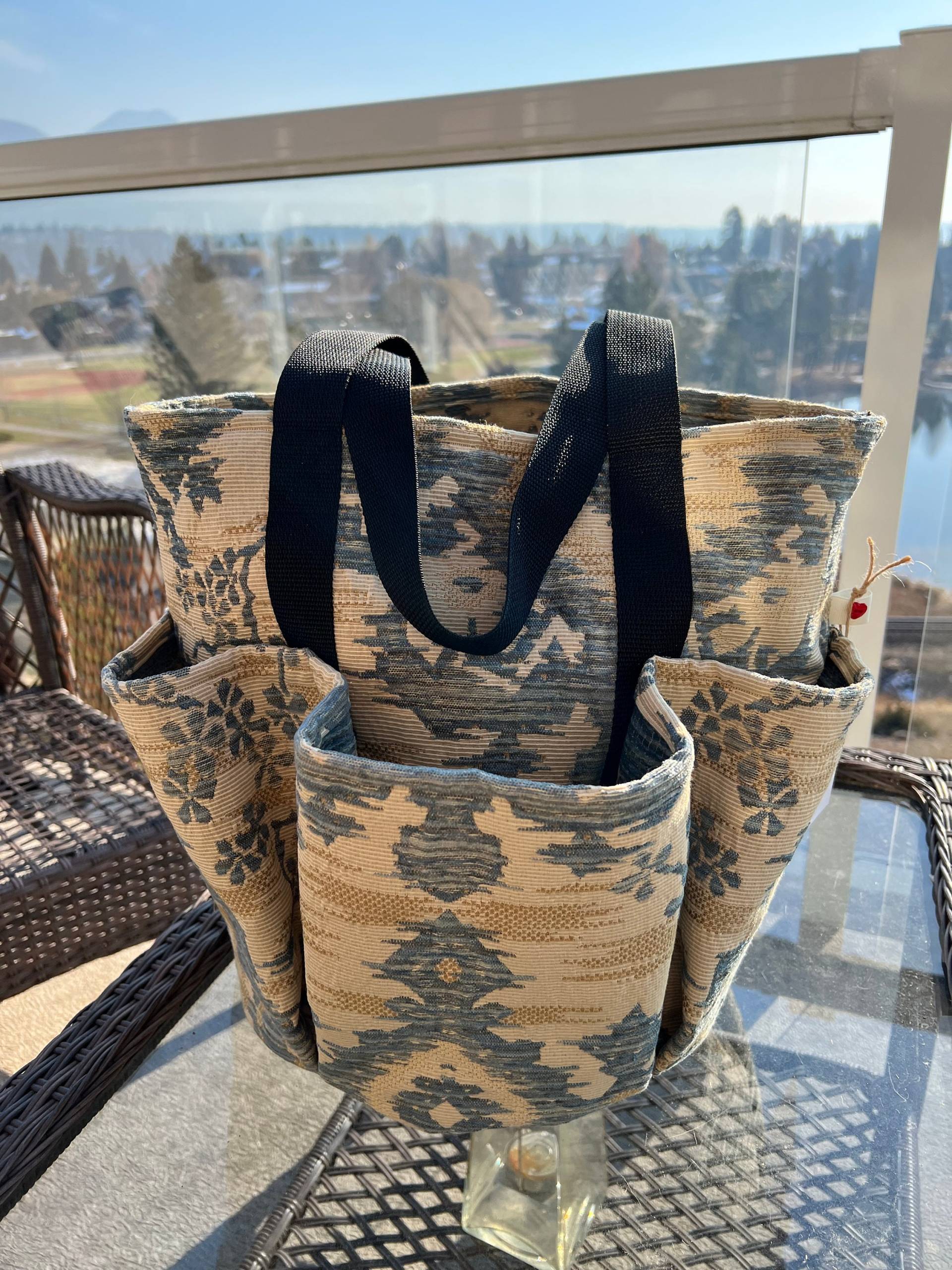 Große Tasche, Beutel Aus Blauem Und Creme Farbenem Gobelin Stoff, Handtasche, Taschen, Umhängetasche von bagsfullofpockets