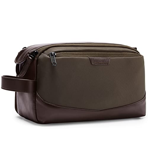 BAGSMART Kulturbeutel für Herren, Reise-Kultur-Organizer aus Leder, Dopp Kit Wasserfester Rasierbeutel für Kulturzubehör, Braun von bagsmart