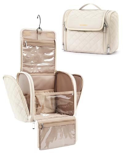 BAGSMART Make-Up Organiser, Groß Kulturbeutel Damen Gross Kulturtasche Zum Aufhängen, Kosmetiktasche kulturbeutel Waschtasche für Frauen & Mädchen, Beige von bagsmart