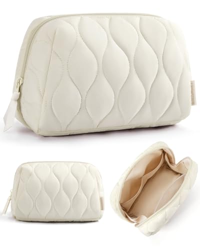 BAGSMART Make-up Tasche, Kosmetiktasche für Frauen, Make-up Organizer Etui, Weit zu öffnende Tasche, Reise-Essentials, Toilettenartikel Zubehör Pinsel,Beige von bagsmart