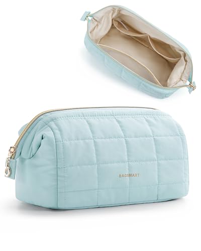 BAGSMART Make Up Tasche Schminktasche Klein Kosmetiktasche Damen, Reise Kulturbeutel, Reiseutensilien, Weit Zu öffnende Tasche Makeup Bag Lichtblau von bagsmart