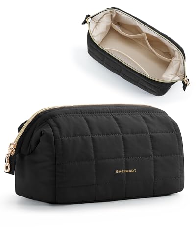 BAGSMART Make Up Tasche Schminktasche Klein Kosmetiktasche Damen, Reise Kulturbeutel, Reiseutensilien, Weit Zu öffnende Tasche Makeup Bag Schwarz von bagsmart
