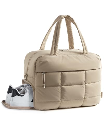 BAGSMART Puffer Reisetasche, kleine Sporttasche für Damen, wasserabweisender Weekender mit Schuhfach, Kamel von bagsmart