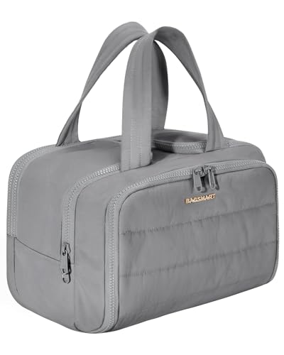 BAGSMART Reise Kulturbeutel, Leichte, Große, Weit Offene Reisetasche für Frauen, Bauschiger Kosmetik Make up Taschen Organizer mit Griff für Zubehör, Essentials, Toilettenartikel, Grau BAGSMART Reise Kulturbeutel, Leichte, Große, Weit Offene Reisetasche für Frauen, Bauschiger Kosmetik Make up Taschen Organizer mit Griff für Zubehör, Essentials, Toilettenartikel, Grau von bagsmart