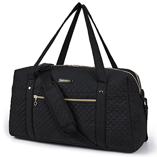 BAGSMART Reisetasche Handgepäck, Weekender Damen Overnight Bag Große Tragetasche mit Schuhtasche, Laptop Fach, Elektronik, Schwarz von bagsmart