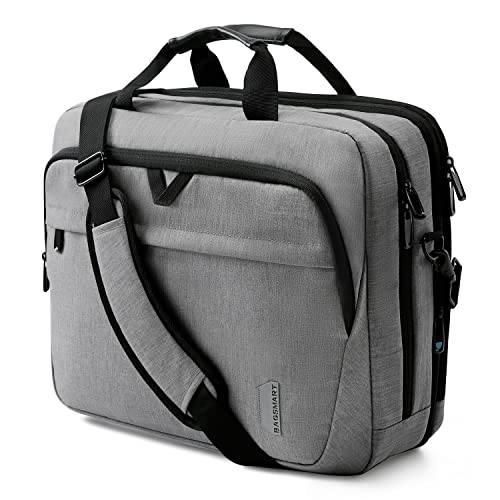 bagsmart 17,3-Zoll-Laptoptasche, Erweiterbare Aktentasche, Computertasche für Herren und Damen, Laptop-Umhängetasche, Arbeitstasche, Geschäftsreisen, Büro, abschließbar (Grau-17,3 Zoll) von bagsmart