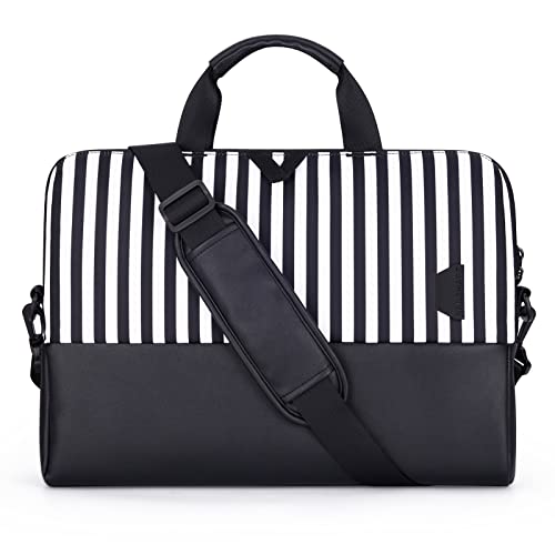 bagsmart Laptoptasche für Frauen, 15,6-Zoll-Laptoptasche, Schlanke Computertasche, Aktentasche, Arbeitstasche für Reisen, Schwarz Streifen von bagsmart