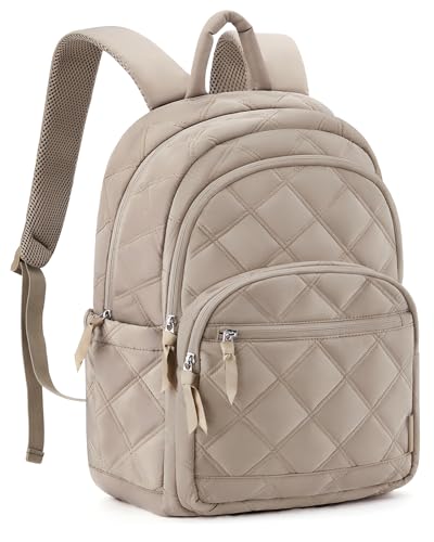 bagsmart Puffer Laptop Rucksack Damen, Schulrucksack Teenager Reiserucksack, Gesteppte Kleine Computer-BüChertasche, Wasserdichte 15,6-Zoll-Laptop-Freizeittasche, Sportrucksack, Kamel von bagsmart