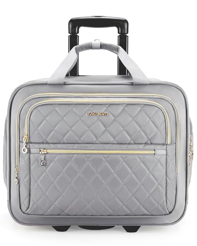 bagsmart Rollbare Laptoptasche für Damen, Rollende Aktentasche für 15,6-Zoll-Laptops, Handgepäck Unter Dem Sitz mit Rollen, Rollende Computertasche mit TSA-Schloss, Geschäft, Grau von bagsmart
