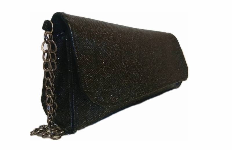 Handtasche Schwarz Glitzer, Clutch Glitzer Schwarz, Abendtasche Schwarz , Kunstleder Mit Handkette, Damentasche von bagsnap