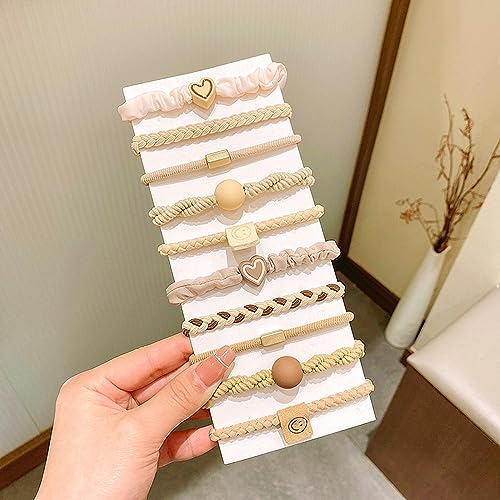bainuote Haargummis Elastische 10 Stück Haargummi Nahtlose Baumwoll-Haarbänder Mehrfarbiger Zopfgummis Pferdeschwanz Haargummis Elastischen Bändern für Damen Mädchen（Beige+Weiß, Mehrere Form） von bainuote
