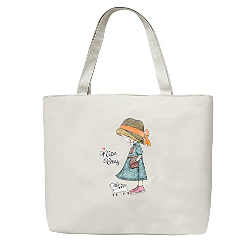 bainuote Stofftasche Damen Canvas Tote Bag Einkaufstasche Umhängetasche Groß Damen Jutebeutel Stoffbeutel für Einkäufe, Transport, Reisen - 40.5 x 32 cm mit Reißverschluss und Innentasche (Nice Day) von bainuote