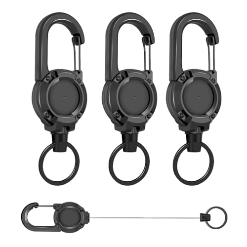 HEVIBK 3 Stücke Schlüsselanhänger Ausziehbar,Schlüsselanhänger mit 60cm Stahldrahtseil, Ausweishalter Ausziehbar mit Karabiner von baizhong