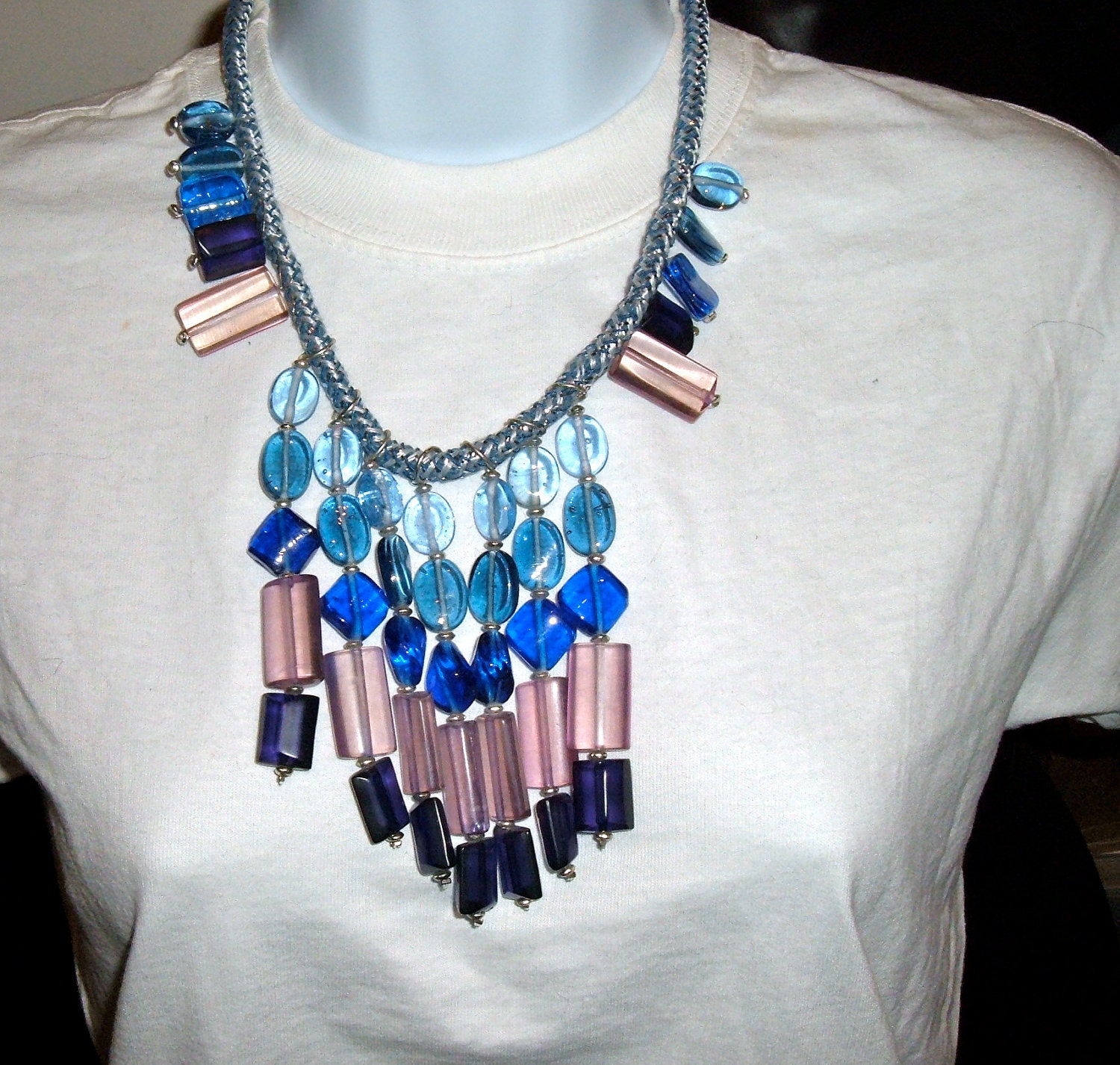 Baumelnde Glastropfen Ozeanfarben Vintage Halskette von bakelitecache