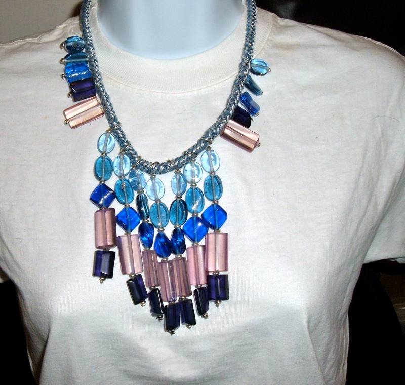 Baumelnde Glastropfen Ozeanfarben Vintage Halskette von bakelitecache