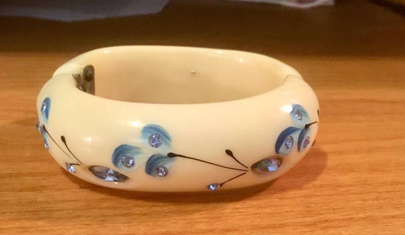 Klapparmreif Armreif Strass Strass Elfenbein Farbe Zierlich von bakelitecache