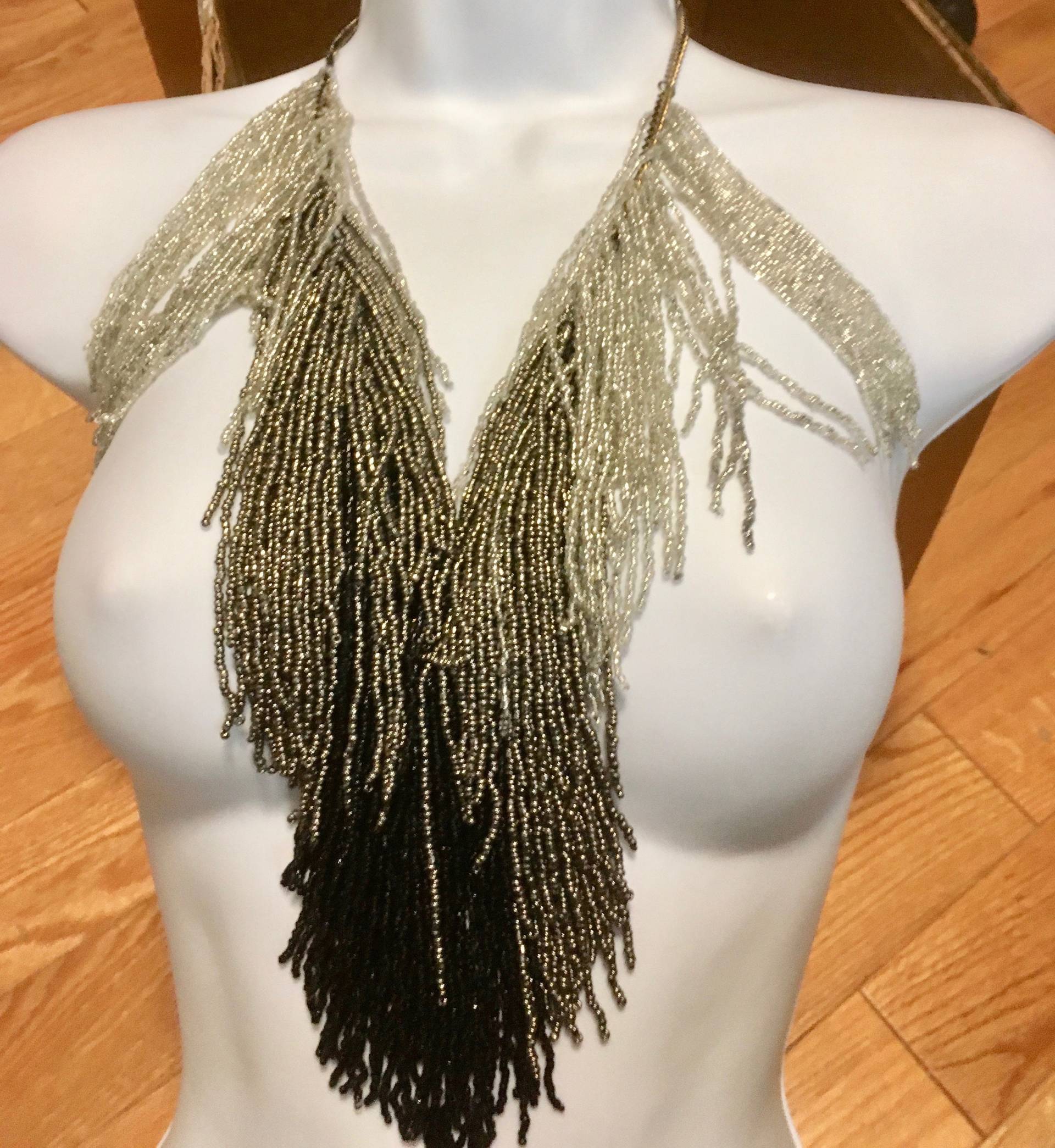 Massive Fransen Glasperlen Latzkette Body Cover von bakelitecache