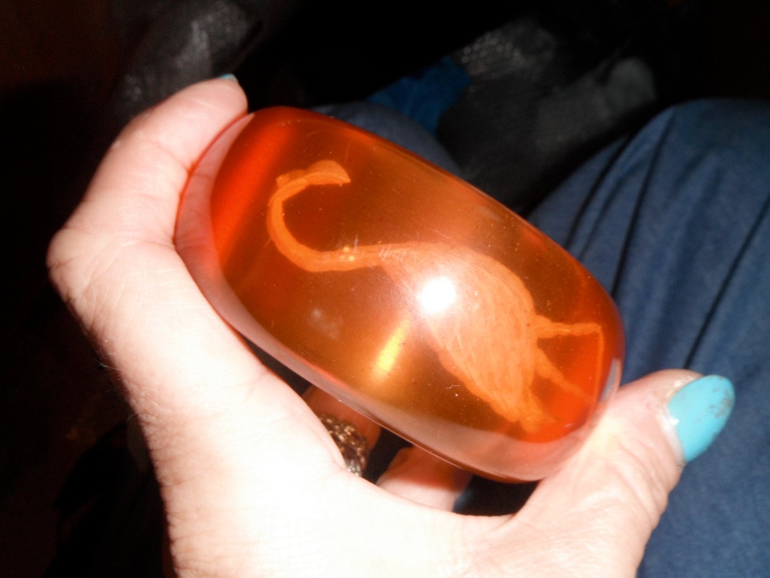 Massive Rückseite Geschnitzt Geätzt Flamingo Vogel Lucite Armreif Armband von bakelitecache