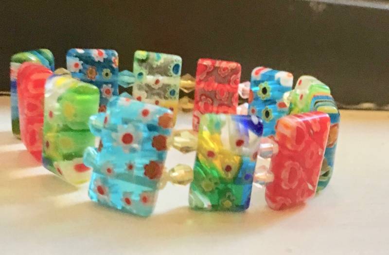 Murano Art Glas Blumen Floral Stretch Armreif Italien von bakelitecache