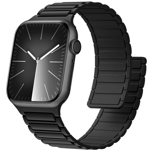 Magnetbänder Kompatibel mit Apple Watch Armband 42mmm 44mm 45mm 49mm,Magnetbänder Weich Silikon Ersatzarmband Damen Herren für iWatch Series 9 8 7 SE 6 5 4 3 2 1 Ultra (42/44/45/49mm, Schwarz) von baklon