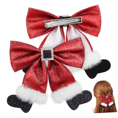 Balacoo 2 Stück Rote Weihnachts Haarspangen mit Glitzer Große Schleifen für Mädchen und Frauen Stabiler Alligator Clip Festhaltend Festliche Haar Accessoires für Party und Alltag von balacoo