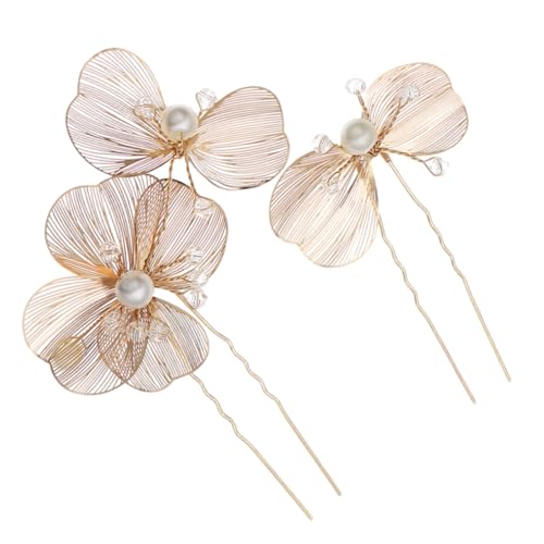 Balacoo 2 Stück U Förmige Braut Haarnadeln mit Strass Goldfarbener Metallener Blumen Haarschmuck für Hochzeit Handgefertigte Haarklammern Haar Langlebig und Einfach zu Stylen von balacoo