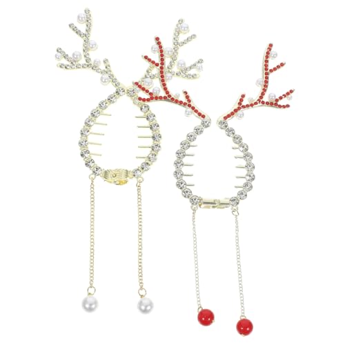Balacoo 2 Stück Weihnachtliche Rentier Haarklammern Ponytail Haarklammer aus Metall Antler Design Festlicher Haarclip für Dutt und Pferdeschwanz Damen und Mädchen von balacoo