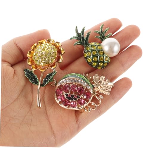 Balacoo 3 Stück Set Damen Broschen Anstecknadeln mit Tropischen Früchten Ananas Wassermelone und Sonnenblume Vielseitige Schmucknadel für Strickjacken Schals und Alltagsoutfits von balacoo