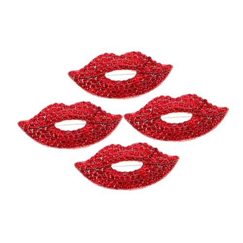 Balacoo 4 Stück Damen Lippenbroschen mit Strass Antirutsch Anstecknadeln aus Legierung Funkelnde Schmuckbroschen für Kleider Jacken Schals Romantische Valentinstag Geschenkidee Vielseitig von balacoo