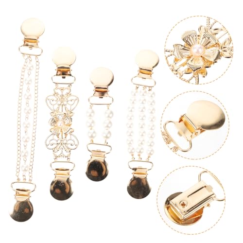 Balacoo 4 Stück Teiliges Cardigan Clips mit Perlenbrosche Kleiderclips für Pullover Schals und Blusen Rutschfeste Kragenhalter Vielseitige Modeaccessoires für Damen von balacoo