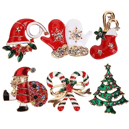 Balacoo 6 Stück Teiliges Weihnachtsbroschen Set mit Strass Festliche Cartoon Anstecknadeln für Kleidung Schal Mantel Weihnachtsaccessoires als für Damen und Winterfeiern von balacoo