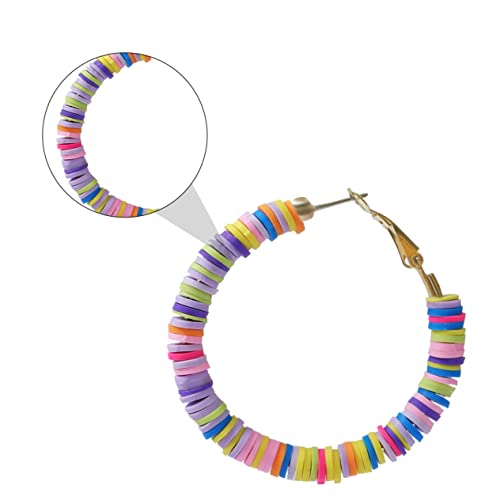 Balacoo Bunte Disc Beaded Ohrhänger aus Polymer Clay Stylische C Förmige Creolen für Damen Handgefertigte Leichte Strandohrringe Modischer Schmuck zum Geburtstag und Sommer Vielseitig von balacoo
