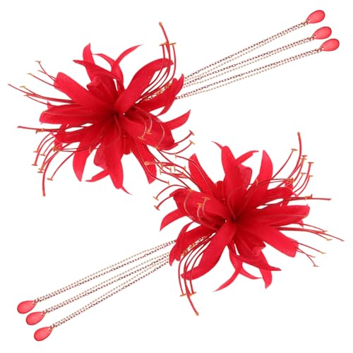Balacoo Chinesische Blumen Haarspangen mit Fließenden Quasten Traditioneller Hanfu Stil Rote Haarnadeln für Frauen Brautschmuck für Hochzeiten und Festliche Anlässe von balacoo