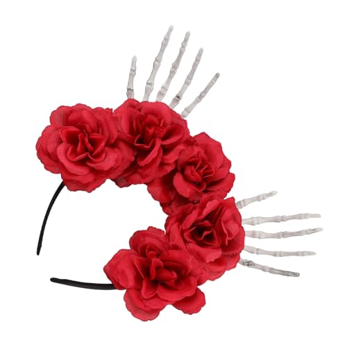 Balacoo Halloween Haarschmuck Skull Headband mit Roten Rosen Leichter Robuster Haarreif für Damen Wiederverwendbar Perfektes Accessoire für Tag der Toten und Halloween Kostüme von balacoo