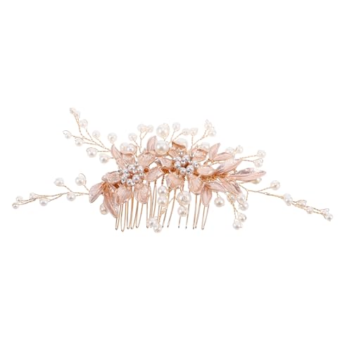 Balacoo Luxuriöser Braut Haarkamm Gold mit Strass und Perlen Leichter Bequemer Brautschmuck für Hochzeit und Festliche Anlässe Eleganter Kopfschmuck für Damen von balacoo