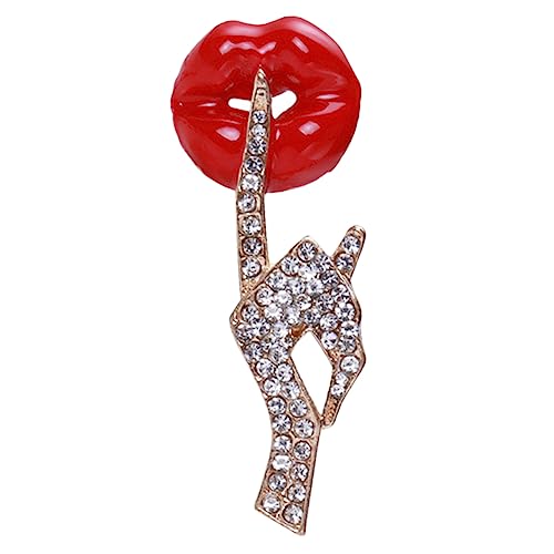 Balacoo Rote Lippen Brosche mit Strass Metall Anstecknadel für Hut und Kleidung Damen Brosche Ästhetischer Pin mit Geheimem Gestensymbol Vielseitiges Accessoire für Mantel Schal und von balacoo