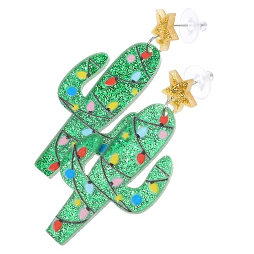 Balacoo Weihnachtliche Ohrstecker Cactus Form Bunte Lichter Leichtes Design Festliche Kostümohrringe für Damen Party Schmuck von balacoo