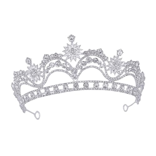 Balacoo Wunderschöne Braut Tiara mit Funkelnden Strasssteinen Kristallkrone im Barockstil für Hochzeiten Komfortables Haarschmuck Accessoire Silberweiß für Besondere Anlässe von balacoo