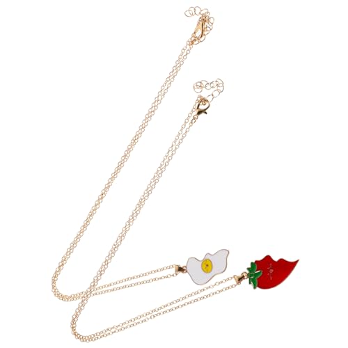 balacoo 2 STÜCK Freundschaftsketten für Langlebige Zinklegierung Niedliches Erdbeer Ei Design Emaillierte Pulloverketten Valentinstag Schmuck für Frauen von balacoo