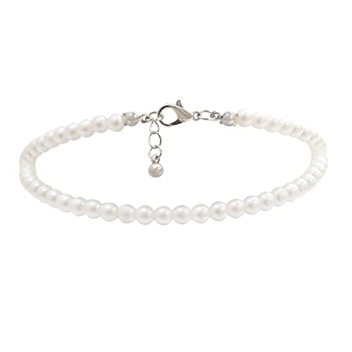 balacoo All Match Fußkette mit Weißen Kunstperlen Handgefertigte Verstellbare Knöchelkette Eleganter Fußschmuck für Damen Leichter und Langlebiger Strand Style von balacoo