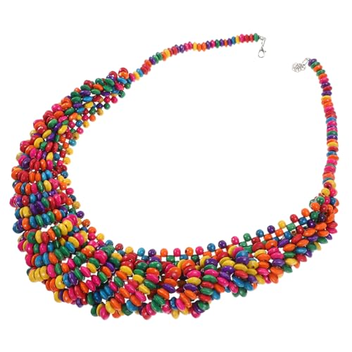 balacoo Boho Perlenkette Damen Ethno Stil Bunte Holzperlen Verstellbar Quasten Halskette für Frauen und Mädchen von balacoo
