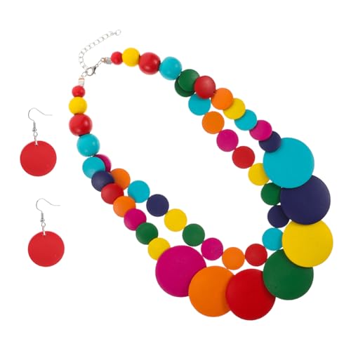 balacoo Chunky Holzperlen Halskette Damen Mehrlagig Boho Ethno Stil Unisex Schmuck von balacoo