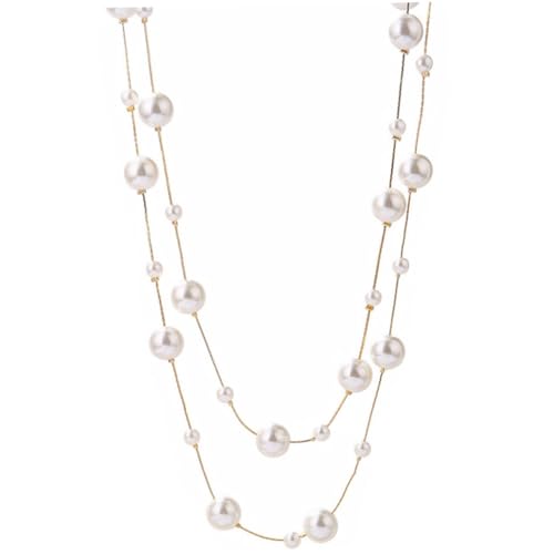 balacoo Damenkette Perlenhalskette Weiß Doppelreihig Imitation Perlen Schmuck Leicht und Komfortabel Für Hochzeit Geburtstag Empfang und Alltag von balacoo