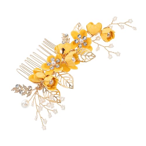 balacoo Eleganter Blumen Haarkamm für Bräute Leichter Langlebiger Haarschmuck mit Strassverzierung Vielseitiger Hochzeitsschmuck für Damen Einfach zu Befestigen Stilvolles Accessoire Gelb von balacoo