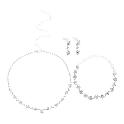 balacoo Elegantes Schmuckset Damen Halskette Ohrringe Armband mit Funkelnden Strasssteinen Leichtes Teiliges für Hochzeit Brautjungfern Abendkleider Festliche Anlässe von balacoo