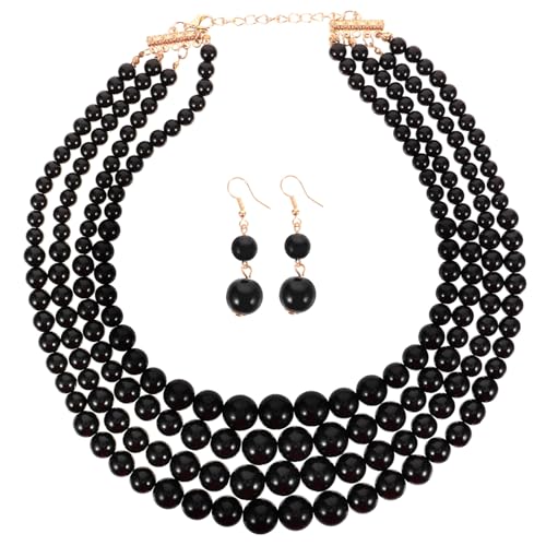 balacoo Perlen Braut Schmuckset Damen Mehrschichtige Halskette und Ohrringe Elegant Handgefertigt Modisch Vielseitig für Hochzeit Party an Freundin Ehefrau Mutter von balacoo