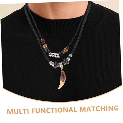 balacoo Verstellbare Zahn Halskette für Herren Zweilagige Perlen Choker mit Anhänger Einzigartiger Surfer Schmuck im Boho Stil Langlebige Strandkette für Männer und Frauen von balacoo